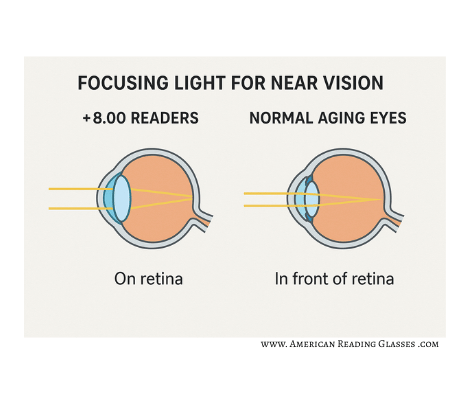 Retina with the +8.00 Reading Glasses